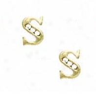 14k Yellow 1.5 Mm Round Cz Initial S Post Earrings