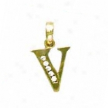 14k Yellow 1.5 Mm Round Cz Initial V Appendix