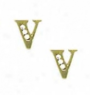 14k Yellow 1.5 Mm Round Cz Iitial V Post Earrings