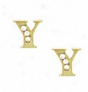 14k Yellow 1.5 Mm Round Cz Initial Y Post Earrings