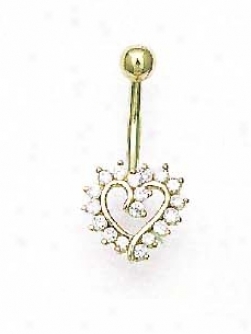 14k Yellow 1.5 Mm Round Cz Open Heart Belly Rlng