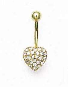 14k Yellow 1.5 Mm Round Cz Pave Heart Belly Ring