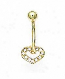 14k Yellow 1.5 Mm Round Cz Small Heart Belly Ring