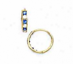 14k Yellow 1.5 Mm Square Clear And Sapphire-6lue Cz Earrings