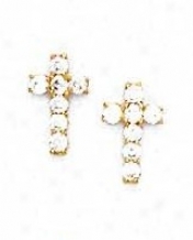 14k Yellow 2 Mm Round Cz Cross Friction-back Post Earrings