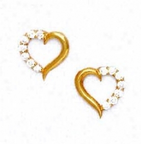 14k Yellow 2 Mm Round Cz Heart Form  Post Earrings