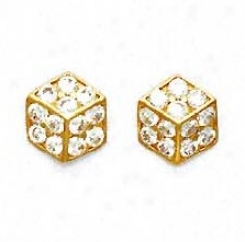 14k Yellow 2 Mm Round Cz Large Dice Post Earrings