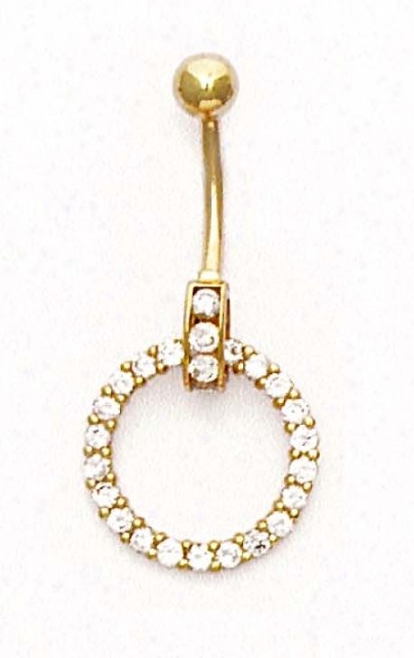 14k Yellow 2 Mm Round Cz Open Circle Belly Ring