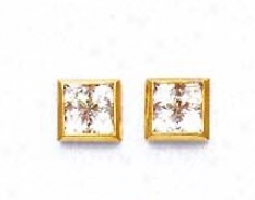 14k Yellow 2.5 Mm Princess Cz Medium Post Earrings