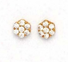 14k Yellow 2.5 Mm Round Cz Small Flower Earrings