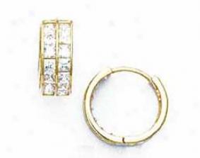 14k Yellow 2.5 Mm Square Cz Hinged Earrings