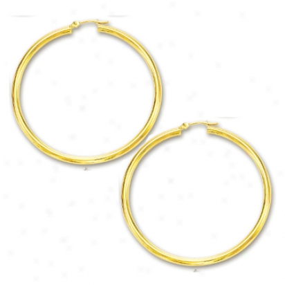 14k Yellow 2x40 Mm Shiny Hoop Earrlngs