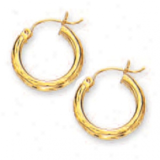 14k Yellow 3 Mm Diamond-cut Hoop Earrings