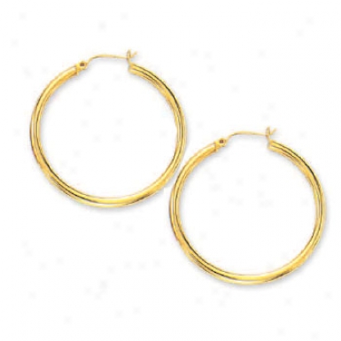 14k Yellow 3 Mm Large Tubular Hoop Earrings