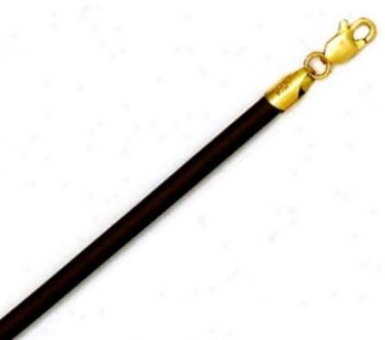 14k Golden 3 Mm Round Black Rubber Necklce - 20 Inch