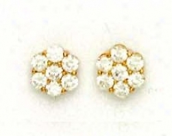 14k Yellow 3 Mm Round Cz Flower Design Earrings