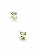 14k Golden 3 Mm Square Cz Frction-back Post Stud Earrings