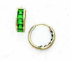 14k Yellow 3 Mm Square Emerald-green Cz Hinged Earrings