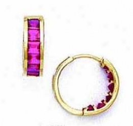 14k Yellow 3 Mm Square Ruby-red Cz Hinged Earrings