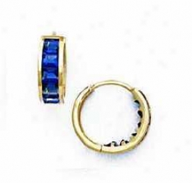 14k Yellow 3 Mm Square Sapphire-blue Cz Hinged Earrings