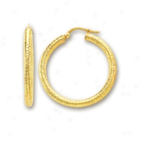 14k Yellow 3 Mm Velvet Design Hoop Earrings