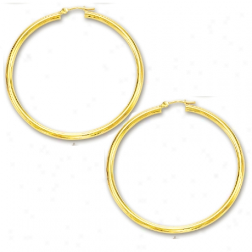 14k Yellow 3x50 Mm Bold Shjny Hoop Earrings