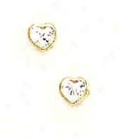 14k Yellow 4 Mm Heart Clear Cz Earrings