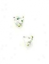 14k Yellow 4 Mm Heart Cz Friction-back Placard Stud Earrings