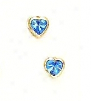 14k Yellow 4 Mm Heart Topaz-blue Cz Screw-back Stud Earrings