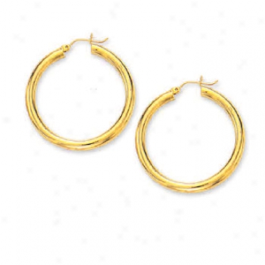 14k Yellow 4 Mm Large Tubular Hoop Earrings