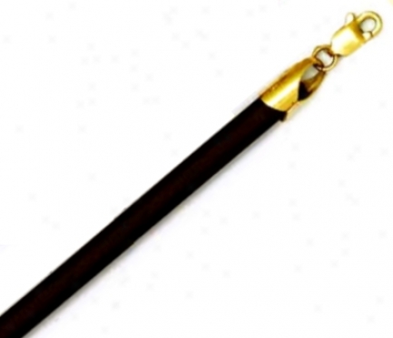 14k Yellow 4 Mm Round Black Rubber Necklace - 22 Inch