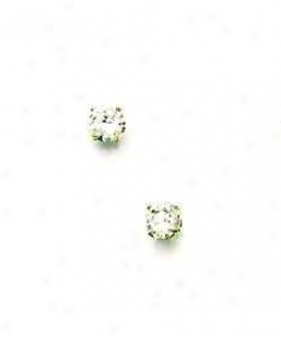 14k Yellow 4 Mm Round Cz Friction-back Post Stud Earrings