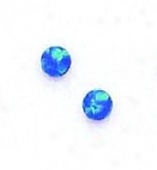 14k Yellow 4 Mm Roumd Dark Blue Opal Earrings