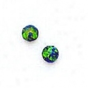 14k Yellow 4 Mm Quick Mystic Green Opal Earrings