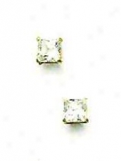 14k Yellow 4 Mm Square Cz Friction-back Post Stud Earrings