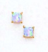 14k Yellow 4 Mm Square Light Blue Opal Earrings