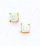 14k Yellow 4 Mm Square Opal Friction-back Post Stud Earrings