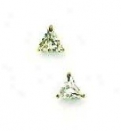 14k Yellow 4 Mm Trilliant Cz Post Stud Earrings