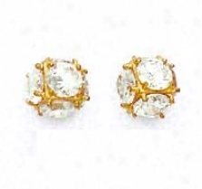 14k Yellow 4.5 Mm Round Cz Large Cube Post Earrings