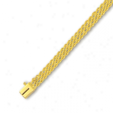 14k Yellow 4.5 Mm Triple Row Solid Draw as by a ~ Bracelet - 8 Inch