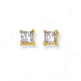 14k Yellow 4mm Square Cz Earrings