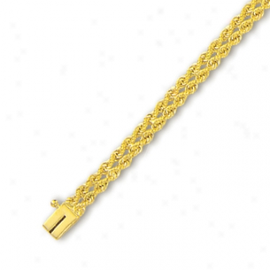 14k Yellow 5 Mm Double Row Solid Rope Bracelet - 8 Inch
