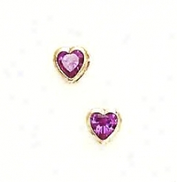 14k Yellow 5 Mm Heart Alexandrite-pink Cz Earrings