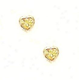 14k Yellow 5 Mm Heart Citrine-yelliw Cz Earrings