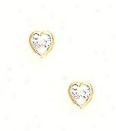 14k Yellow 5 Mm Heart Clear Cz Earrings