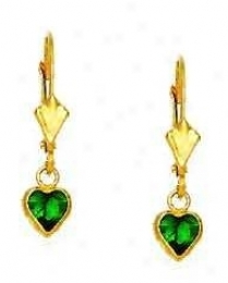 14k Yellow 5 Mm Centre Emerald-green Cz Drop Earrings