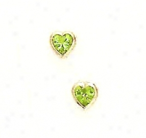 14k Yellow 5 Mm Heart Peridot-green Cz Earrings