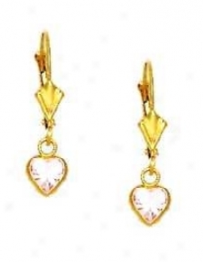 14k Yellow 5 Mm Conscience Rosse-pink Cz Drop Lever-back Earrings