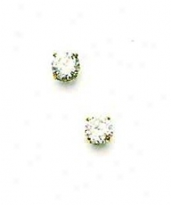 14k Yellow 5 Mm Round Cz Friction-back Pillar Stud Earrings