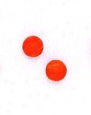 14k Yellow 5 Mm Round Orange Coral Earrings